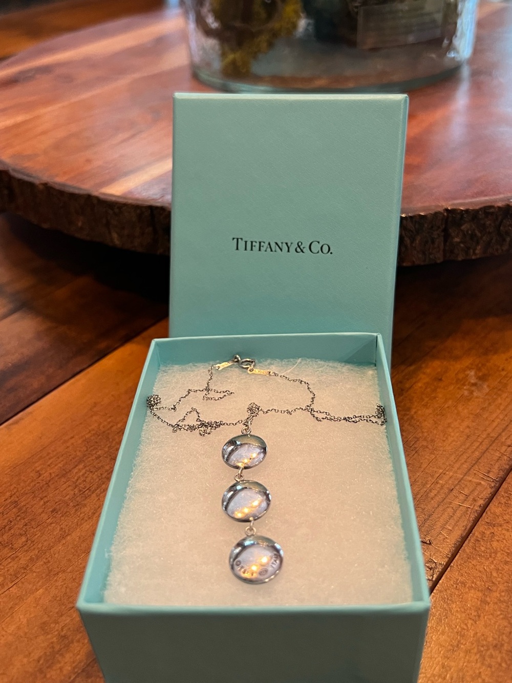 Tiffany & Co. Vintage Silver Necklace with Three Element Pendant Disc Drop